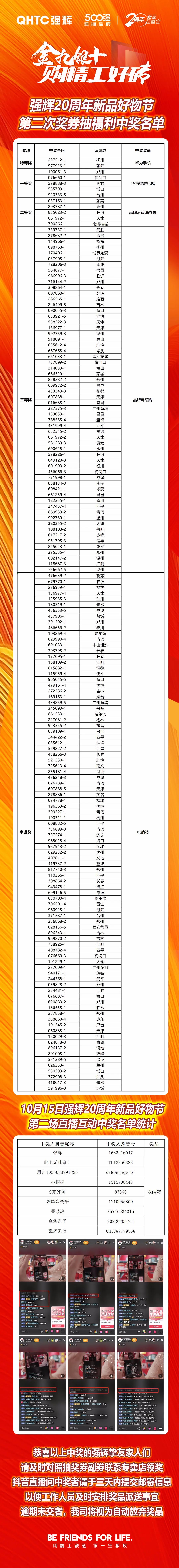 強輝20周年新品好物節(jié)第二場直播獲獎名單公布！